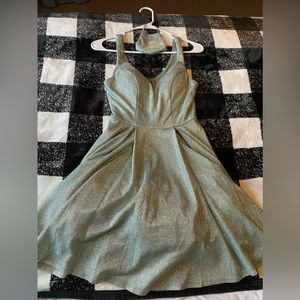 Silver short v line sparkly hoco dress